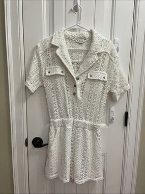 HYFVE -White Crochet Romper with Notched Collar Size Small